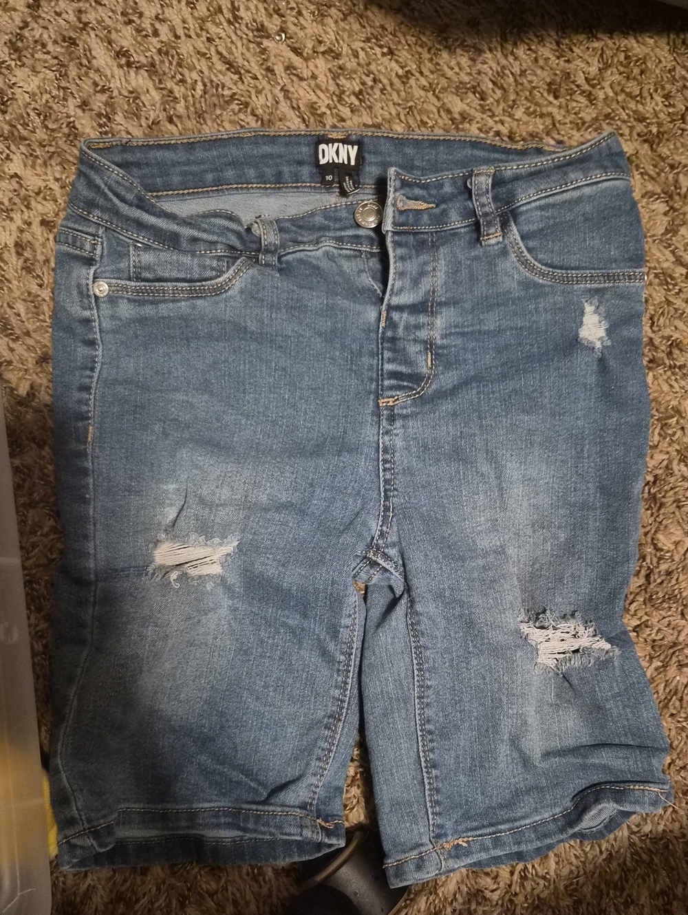 DKNY Girls Cropped Denim Shorts in Blue